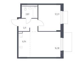 ЖК «Новое Внуково», планировка 1-комнатной квартиры, 43.67 м²