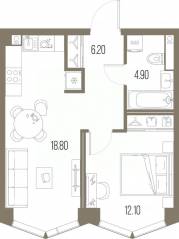 ЖК «Северный Порт», планировка 1-комнатной квартиры, 42.00 м²