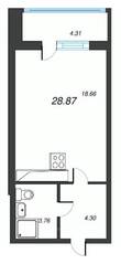 ЖК «Левитан», планировка студии, 28.87 м²