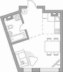 ЖК «Тринити-3», планировка студии, 33.29 м²