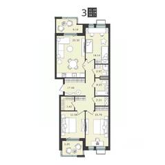ЖК «Мишино-2», планировка 3-комнатной квартиры, 98.71 м²
