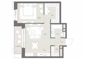 ЖК «Родина Парк», планировка 2-комнатной квартиры, 54.40 м²