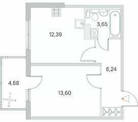 МЖК «Любоград», планировка 1-комнатной квартиры, 37.28 м²