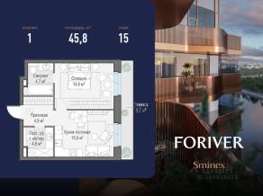 ЖК «Квартал Foriver», планировка 1-комнатной квартиры, 45.80 м²