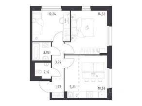 ЖК «Новое Внуково», планировка 2-комнатной квартиры, 51.45 м²