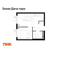 ЖК «Белая Дача парк», планировка 1-комнатной квартиры, 32.70 м²