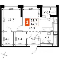 ЖК «Sky Garden», планировка 2-комнатной квартиры, 47.20 м²