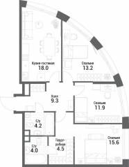 ЖК «Nagatino i-Land», планировка 3-комнатной квартиры, 80.70 м²