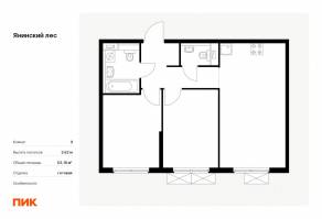 ЖК «Янинский лес», планировка 2-комнатной квартиры, 53.16 м²