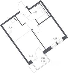 ЖК «Молжаниново», планировка 1-комнатной квартиры, 35.29 м²