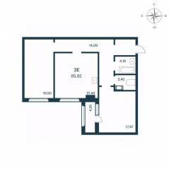 ЖК «Расцветай в Янино», планировка 2-комнатной квартиры, 85.30 м²