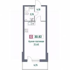 ЖК «Фотограф», планировка студии, 30.82 м²