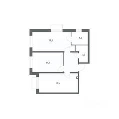 ЖК «Парусная 1», планировка 2-комнатной квартиры, 65.60 м²