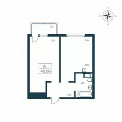 ЖК «Расцветай в Янино», планировка 1-комнатной квартиры, 41.50 м²