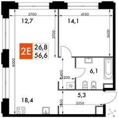 ЖК «Sydney City», планировка 2-комнатной квартиры, 58.60 м²