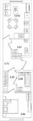 ЖК «Кинопарк», планировка 1-комнатной квартиры, 38.99 м²