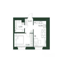 ЖК «Моисеенко, 10», планировка 1-комнатной квартиры, 36.80 м²