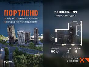 ЖК «ПОРТЛЕНД», планировка 2-комнатной квартиры, 60.00 м²