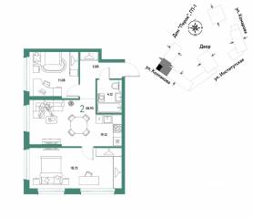ЖК «Страна.Парковая», планировка 2-комнатной квартиры, 58.93 м²