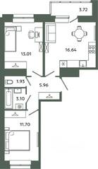 ЖК «Загляденье», планировка 2-комнатной квартиры, 52.34 м²