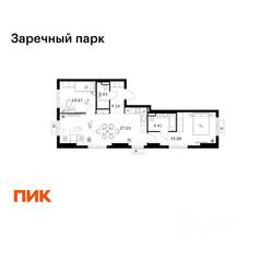 ЖК «Заречный парк», планировка 2-комнатной квартиры, 64.16 м²