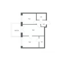 ЖК «NEWПИТЕР», планировка 2-комнатной квартиры, 59.29 м²