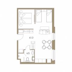 Апарт-комплекс «VIDI», планировка 1-комнатной квартиры, 46.00 м²