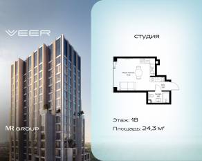 ЖК «Veer», планировка студии, 24.30 м²