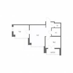 ЖК «NEWПИТЕР», планировка 2-комнатной квартиры, 53.70 м²