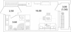 ЖК «Тайм Сквер», планировка студии, 23.60 м²