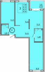 МЖК «Образцовый квартал 16», планировка 3-комнатной квартиры, 82.78 м²