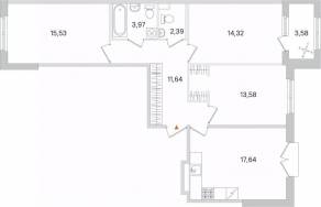 МЖК «Дубровский», планировка 3-комнатной квартиры, 80.86 м²