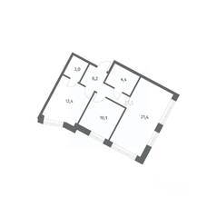 ЖК «NEWПИТЕР», планировка 2-комнатной квартиры, 57.41 м²