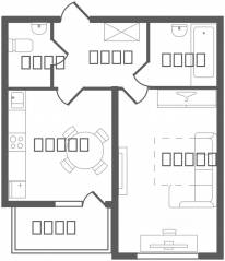 ЖК «Ювента», планировка 1-комнатной квартиры, 44.30 м²