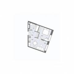 ЖК «Родина Переделкино», планировка 2-комнатной квартиры, 38.80 м²
