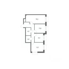 ЖК «Парусная 1», планировка 3-комнатной квартиры, 71.30 м²