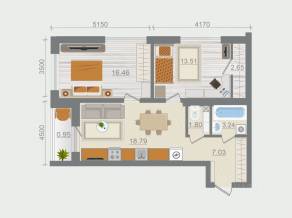 ЖК «Эко-квартал Гармония», планировка 2-комнатной квартиры, 64.43 м²