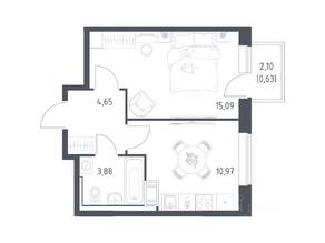 ЖК «Томилино Парк», планировка 1-комнатной квартиры, 35.60 м²