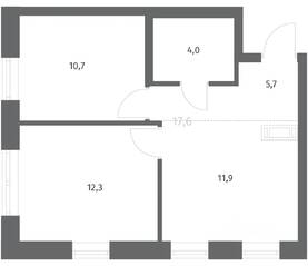 ЖК «NEWПИТЕР», планировка 2-комнатной квартиры, 44.78 м²