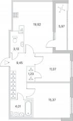 МЖК «Любоград», планировка 2-комнатной квартиры, 67.17 м²