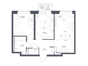 ЖК «Большое Путилково», планировка 2-комнатной квартиры, 51.27 м²