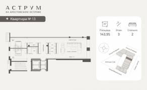 МФК «ASTRVM», планировка 2-комнатной квартиры, 143.95 м²
