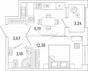 ЖК «Гранат», планировка 1-комнатной квартиры, 30.04 м²