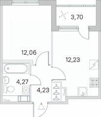 ЖК «Югтаун. Олимпийские кварталы», планировка 1-комнатной квартиры, 34.64 м²