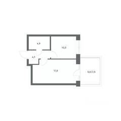 ЖК «NEWПИТЕР», планировка 1-комнатной квартиры, 39.46 м²