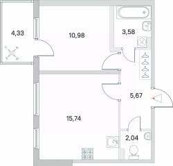 МЖК «Новое Сертолово», планировка 1-комнатной квартиры, 38.01 м²