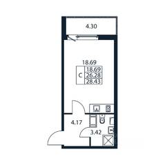 ЖК «Полис ЛАВрики», планировка студии, 28.05 м²