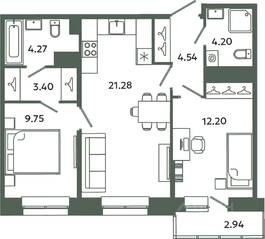 ЖК «Загляденье», планировка 2-комнатной квартиры, 59.64 м²