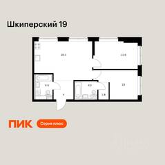 ЖК «Шкиперский 19», планировка 2-комнатной квартиры, 56.80 м²