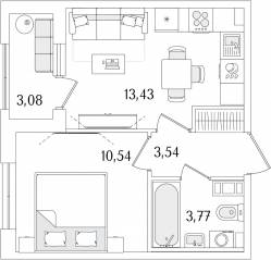 ЖК «Гранат», планировка 1-комнатной квартиры, 32.82 м²